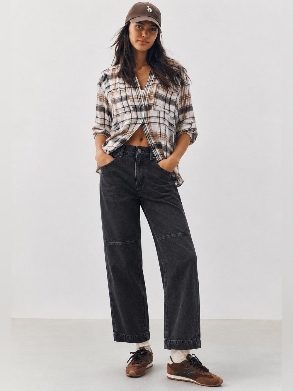NWT Free People Benji Relaxed Wide Leg Jeans Washed Black Denim Sz 28